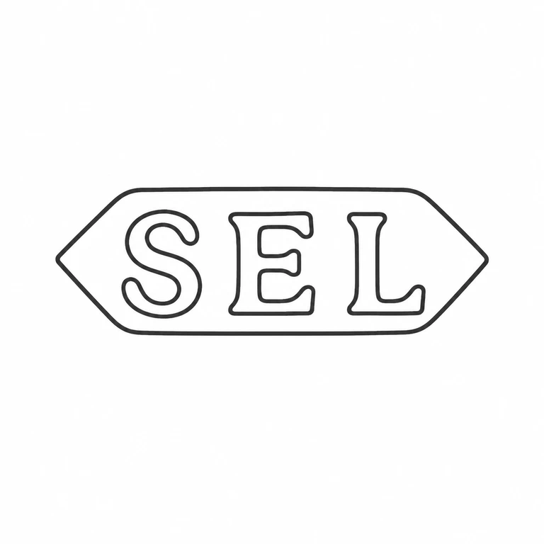 S E L: The pointed-end horizontal cartouche and three upright initials are preserved in their visible source sequence. line reconstruction.