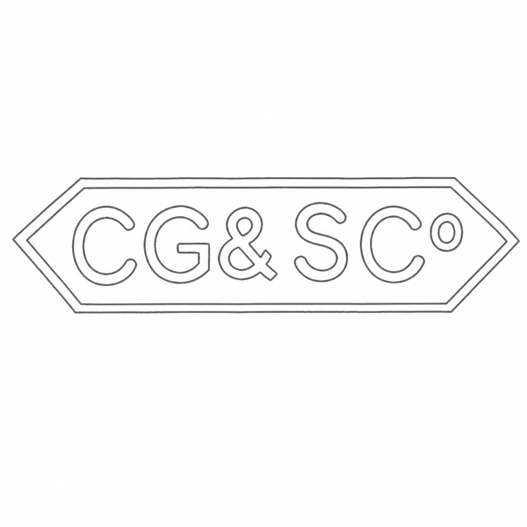 The Chelsea Goldsmiths & Silversmiths Co: The CG&S Co sequence, including ampersand and raised final circle, is retained inside the long pointed cartouche; line reconstruction.
