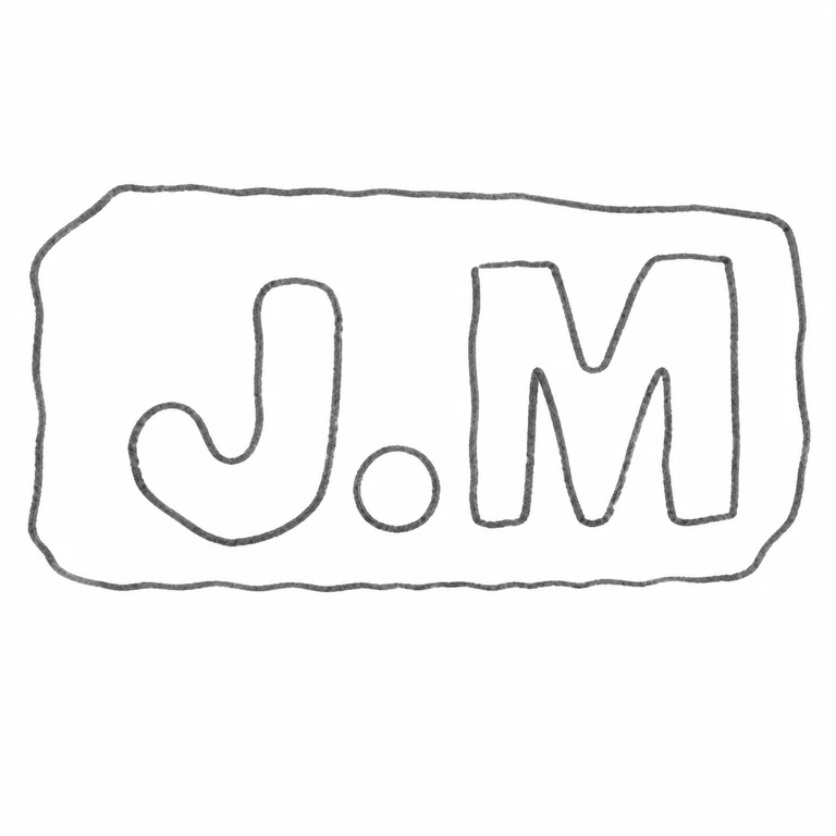 J M: J, separator dot, and M retain the source order within the rectangular punch; line reconstruction.