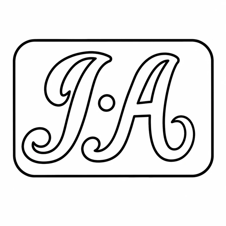 John Arnell: Two ornate initials and their central stop are preserved left-to-right inside the source-supported rounded rectangular stamp. line reconstruction.