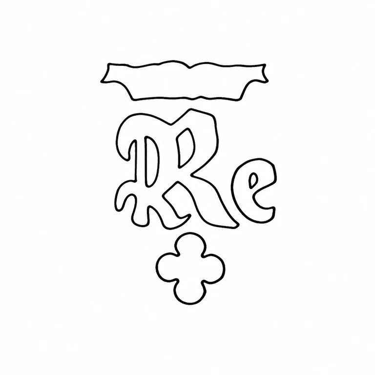 John Read: Upper wavy plaque, joined central monogram, and lower four-lobed motif retained. line reconstruction.
