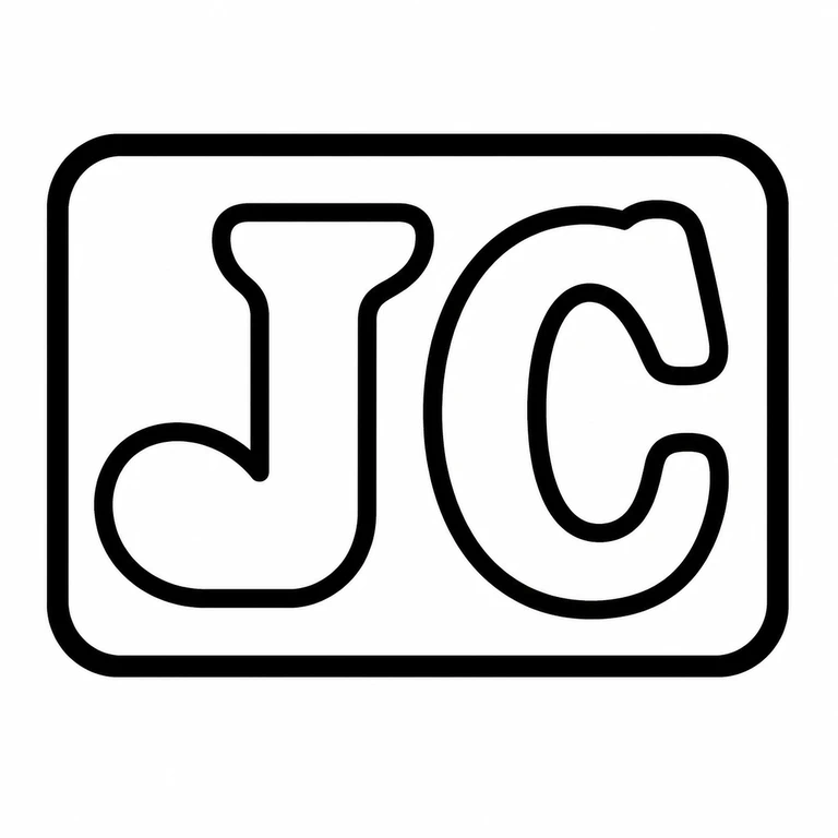 J C: The source-supported J then C within a rectangular punch is retained; the drawing uses only clean line contours; line reconstruction.