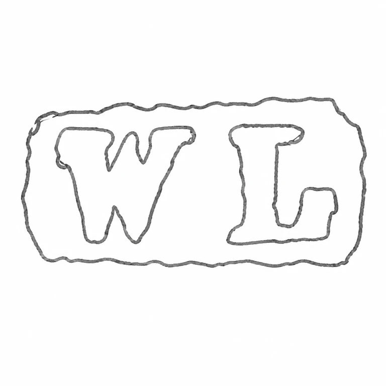 Walter Lunt: Two initials and the enclosing rectangular cartouche retain the source's orientation, order, and broad proportions. line reconstruction.