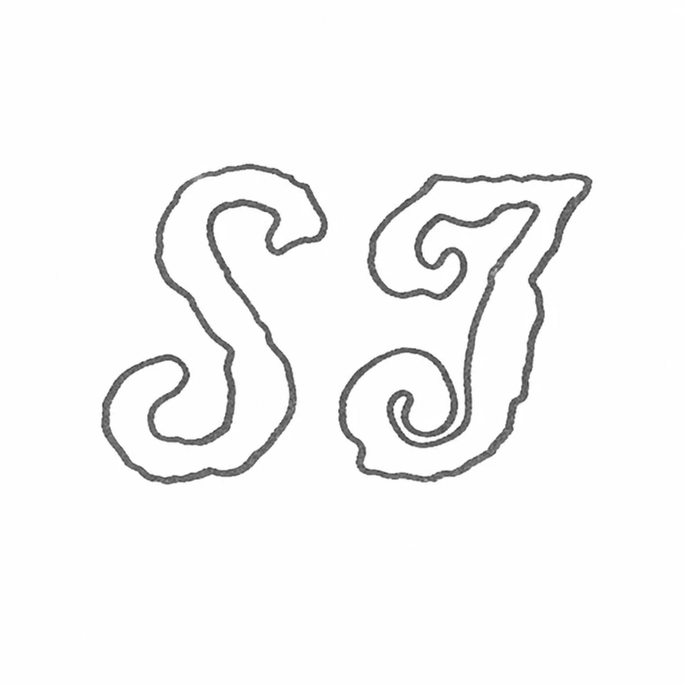 Simon Jouet: The paired cursive initials retain their source order, upright orientation, and looped continuous-stroke character without an added border. line reconstruction.
