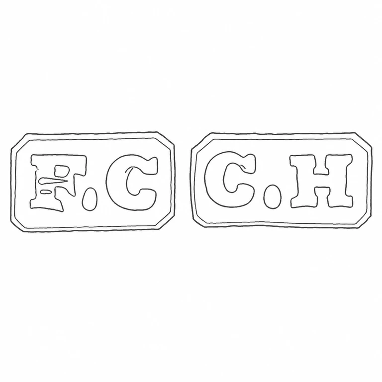 Mappin Brothers (Frederick Crockford & Charles Hickson): Two separate framed punches retain F.C. then C.H., their periods, and left-to-right arrangement; line reconstruction.