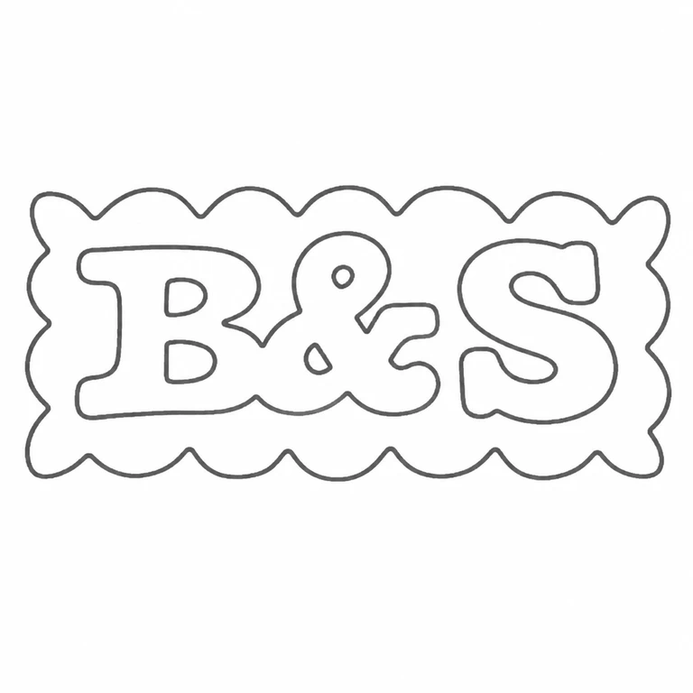 Brook & Son: B-ampersand-S scalloped cartouche remain in the source's horizontal orientation; line reconstruction.
