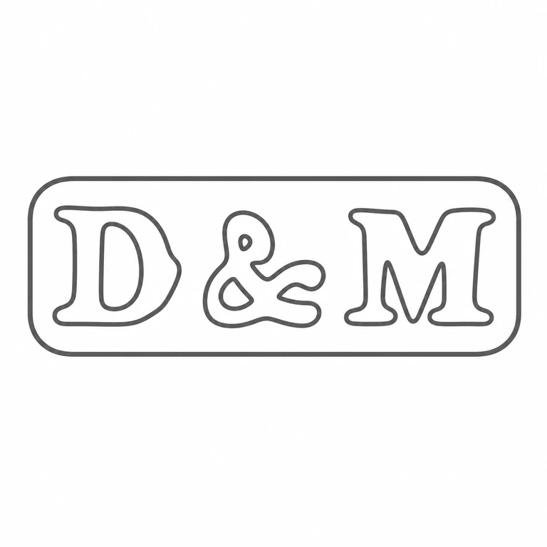 Deakin & Moore: D ampersand M remains left-to-right within the visible rounded rectangular cartouche; line reconstruction.
