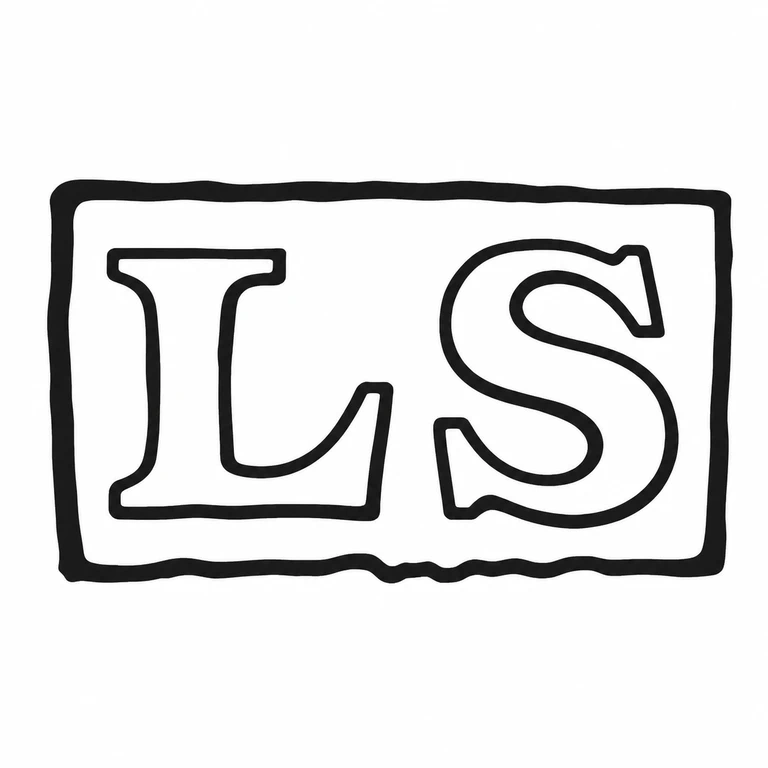 Louis Simpson & Co: The two left-to-right letters and rectangular boundary are retained; the source-supported irregular lower border is preserved as a line contour. line reconstruction.