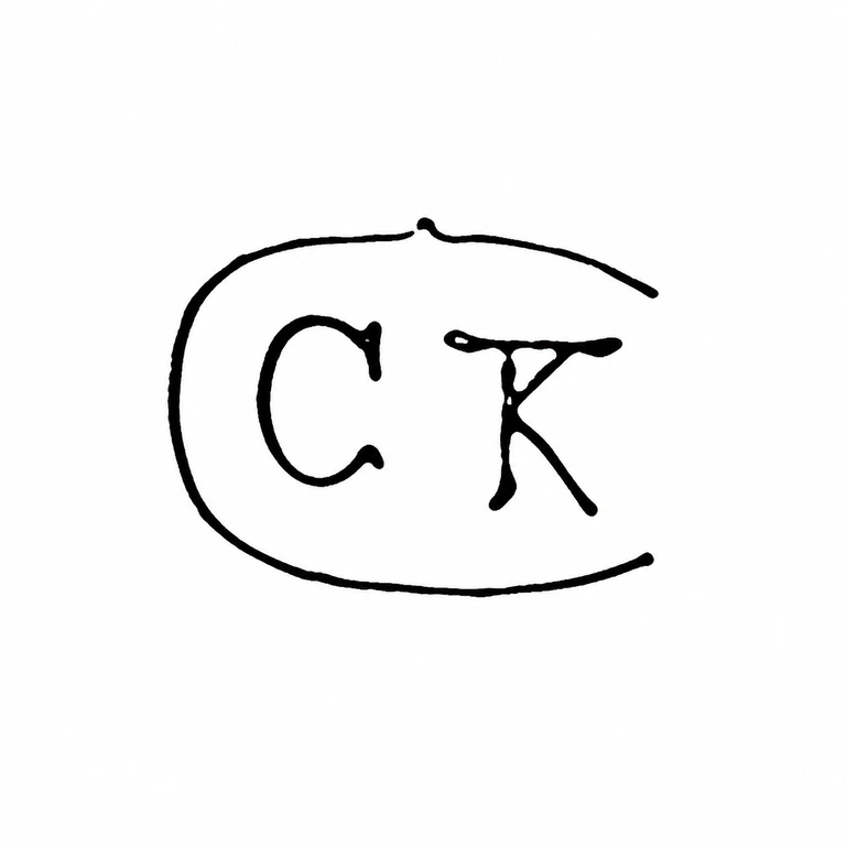 Charles Kandler II: Two letters and oval enclosure with top-center notch retained. line reconstruction.