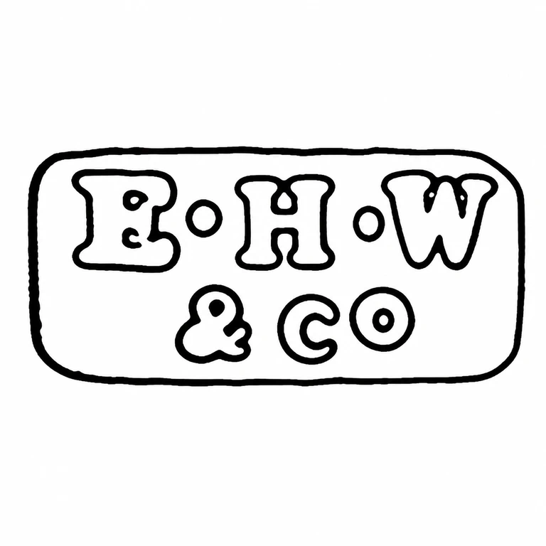 E H Watts & Co: The two-line arrangement, visible punctuation, characters, and rounded tablet outline are retained in the same orientation as a clean monochrome contour drawing. line reconstruction.