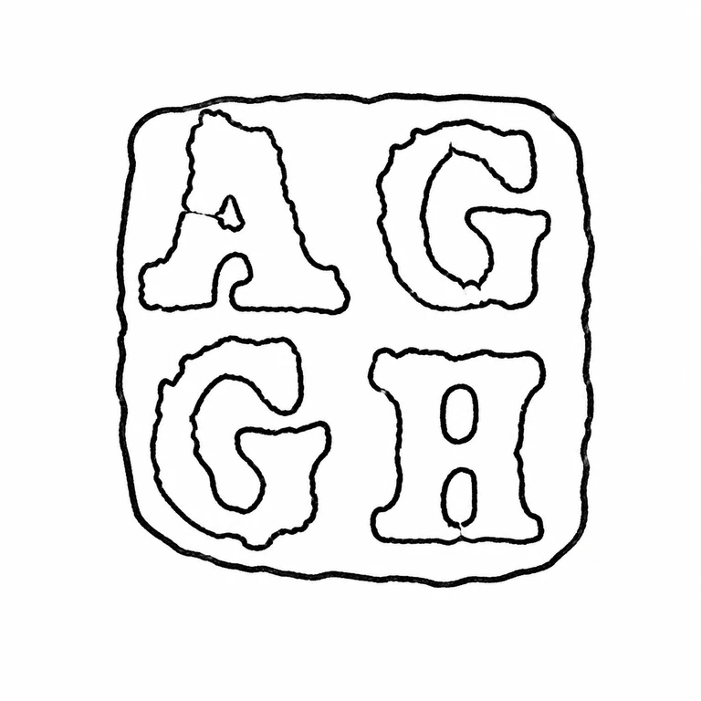 A G over G H: Four compartmented upright characters, their two-by-two arrangement, and outer rounded rectangle are retained. line reconstruction.