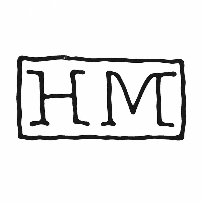 H M: Two initials and their rectangular border remain horizontally arranged as in the photograph. line reconstruction.