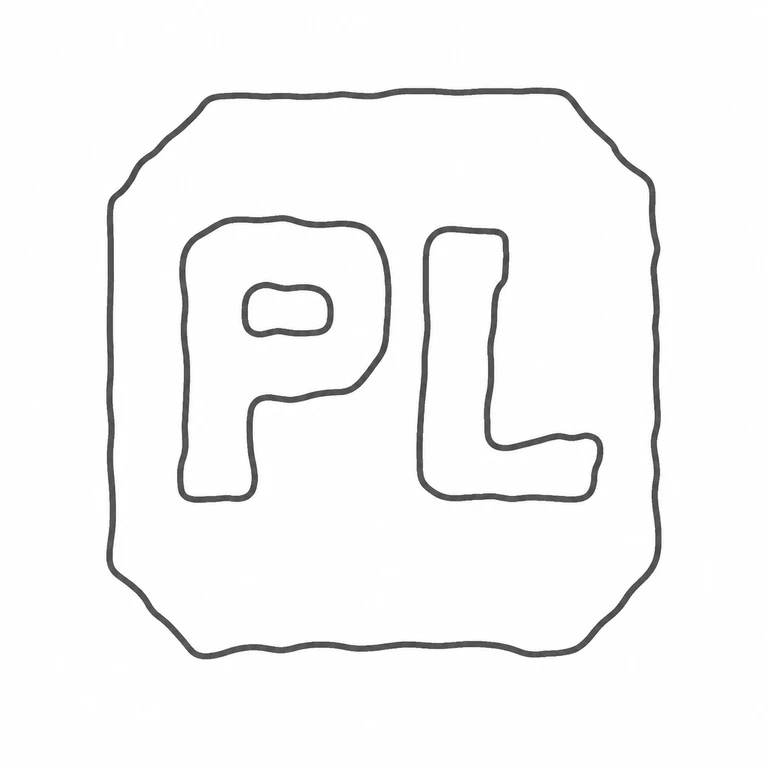 P L: The two-letter horizontal mark and clipped-square cartouche are preserved in the source reading direction. line reconstruction.
