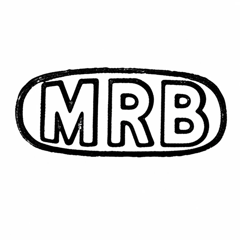 Mark reading The oval enclosure and M, R, B letter sequence preserve the source orientation and three-character layout; line reconstruction