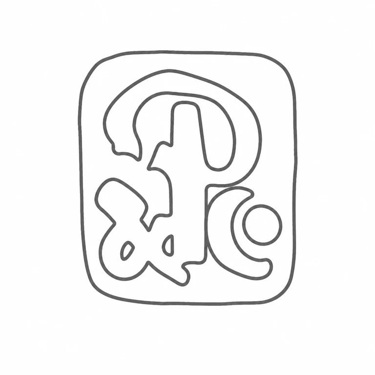 Peake & Co: The compact square punch and vertically arranged intertwined letter-and-symbol forms follow the photographed composition. line reconstruction.