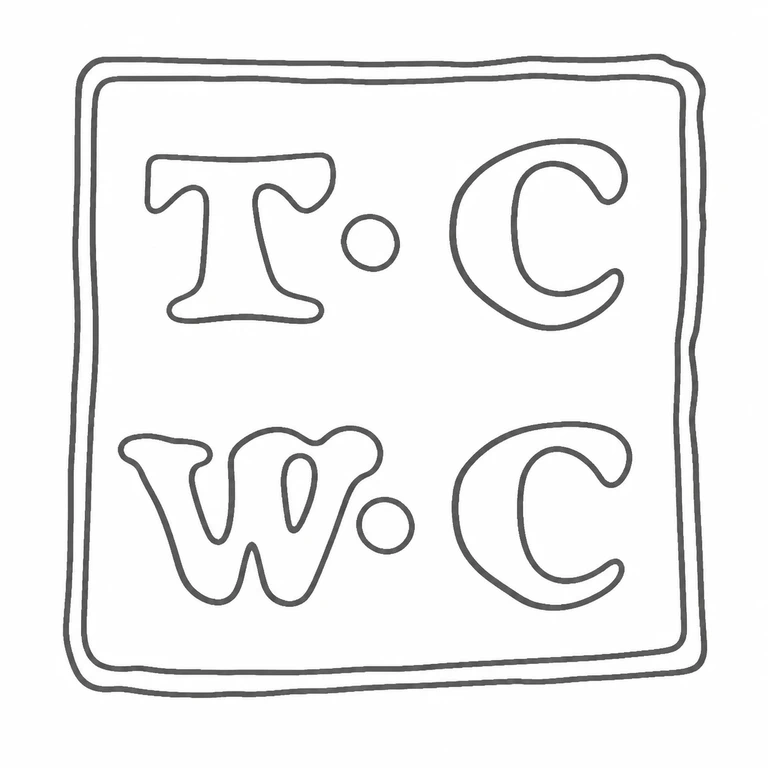 Thomas & William Chawner: The stacked T dot C over W dot C inscription and double rectangular cartouche border; line reconstruction.