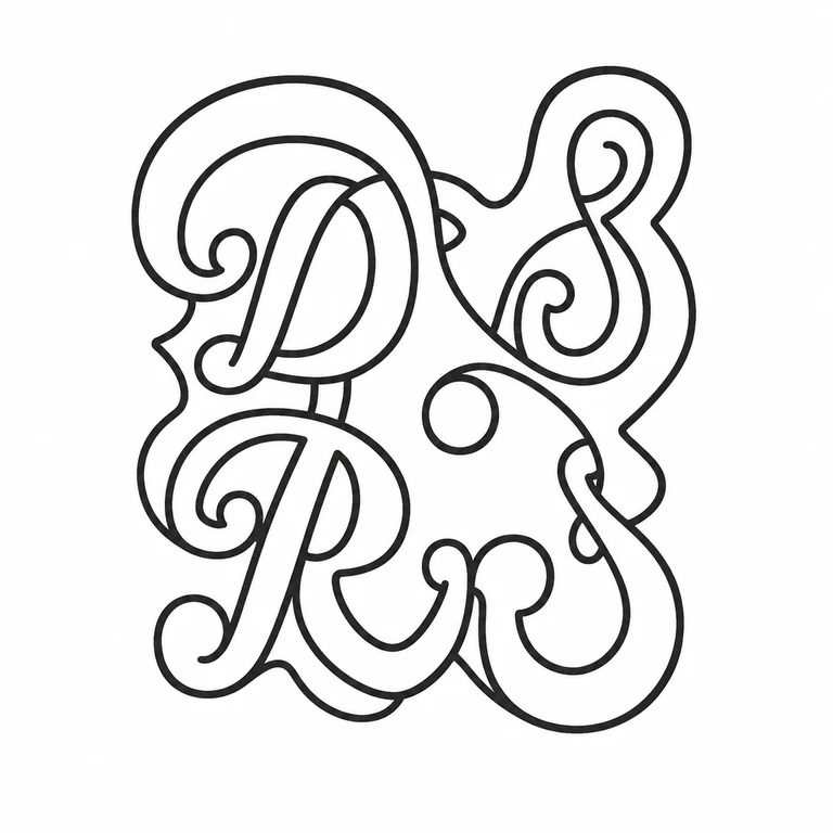 Daniel Smith & Robert Sharp: The drawing preserves the source-visible four intertwined ornate initial forms and their overlapping two-by-two arrangement. line reconstruction.