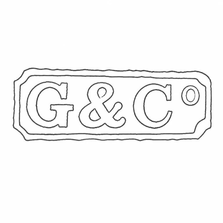 Gibson & Co Ltd: G ampersand C O lettering double elongated border retain their left-to-right arrangement; line reconstruction.