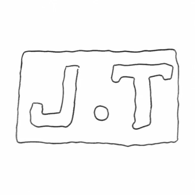 John Tongue: The J.T. lettering, intervening point, and rectangular enclosure; line reconstruction.