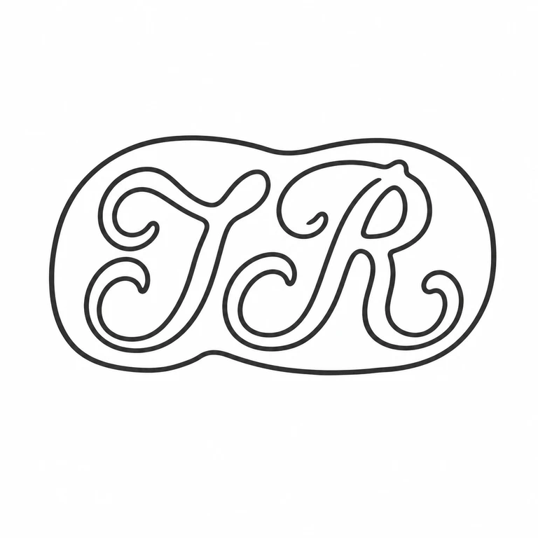 Mark reading The linked ornamental pair of initials and their shared irregular oval/peanut cartouche are retained in the source orientation; line reconstruction