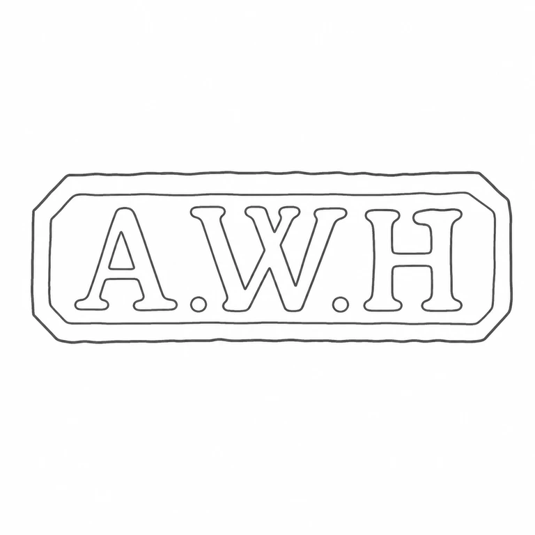 Mark reading The three serif initials, two stops, and double chamfered rectangular border left-to-right; line reconstruction