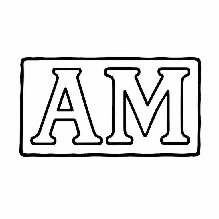 A M: The rectangular cartouche and two adjacent upright initials are retained in their source orientation and order. line reconstruction.