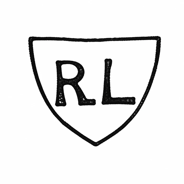 Mark reading The shield perimeter and R then L lettering retain the photographed arrangement and upright orientation; line reconstruction