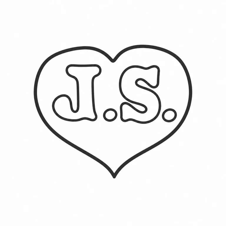John Spahn: The heart-shaped outline, two initials, and visible punctuation retain the source's upright, left-to-right arrangement. line reconstruction.