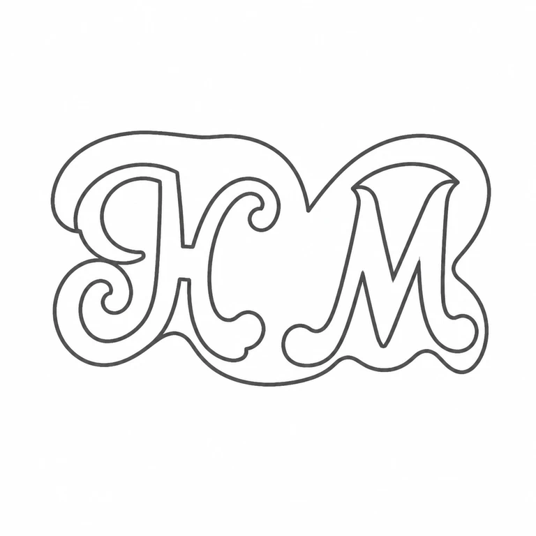 Mark reading The intertwined two-character monogram keeps the source's left-right order, curled terminals, crossing, and enclosing outline; line reconstruction