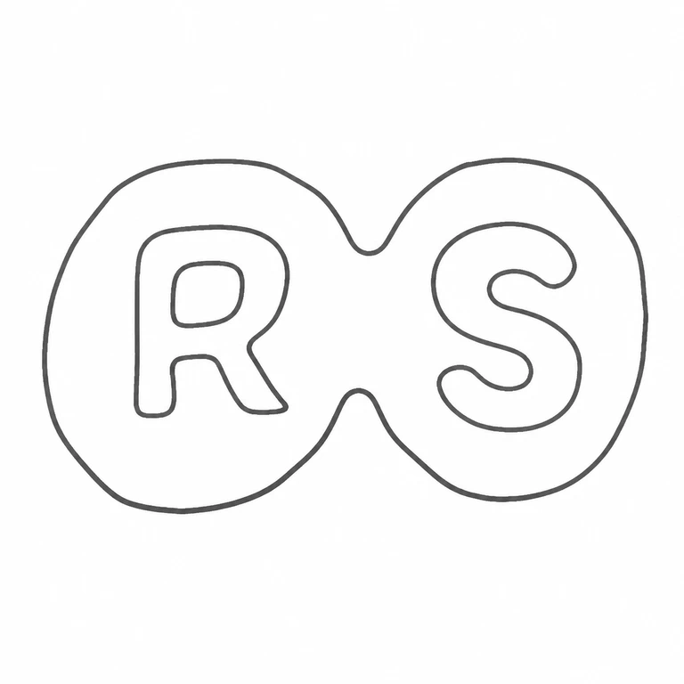 R S: R then S are retained in the connected double-round cartouche, including its central inward notches; line reconstruction.