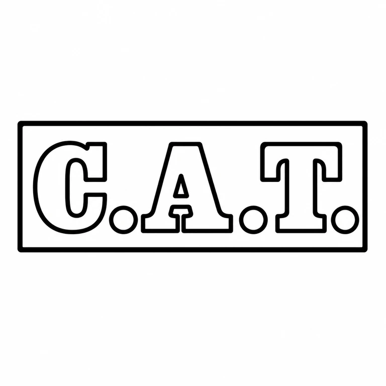 C A T: Three initials with two separating dots are retained in the source's horizontal sequence within its rectangular border. line reconstruction.