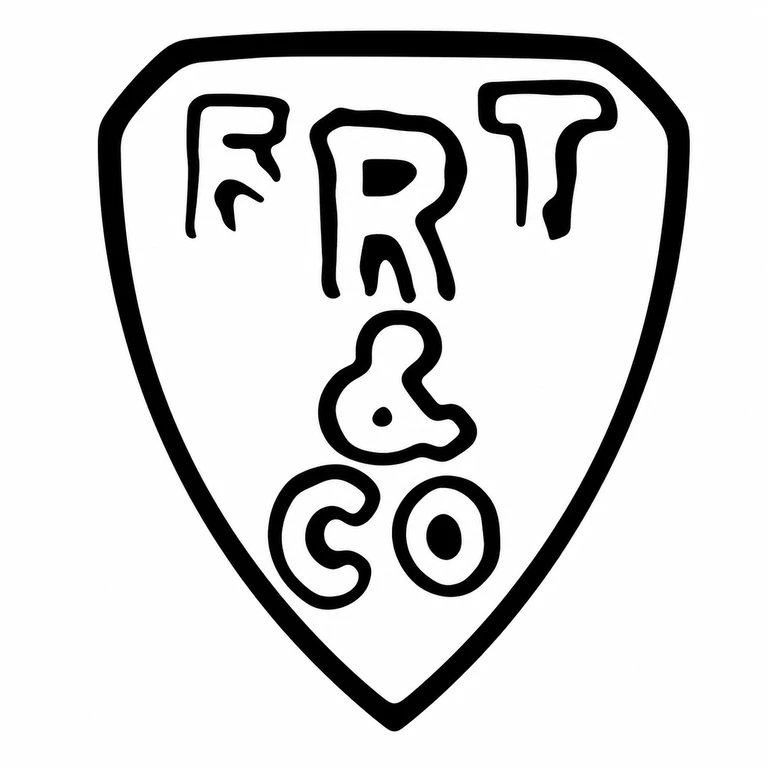 F T Ray & Co: The shield outline, upper initials, central ampersand, and lower paired letters reproduce the source's stacked arrangement. line reconstruction.