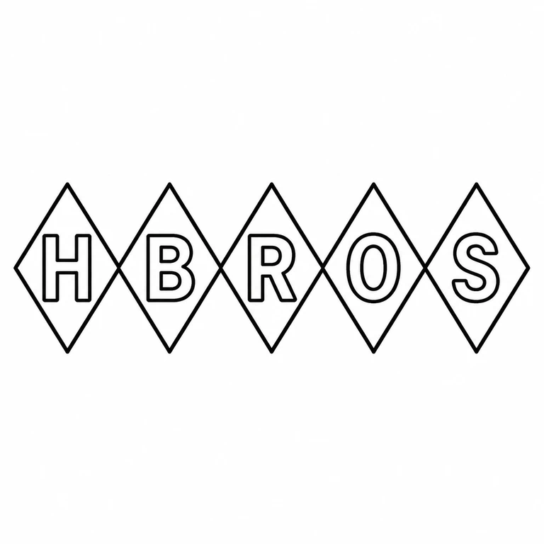Harman Brothers: Five diamond-framed letters retain their left-to-right order, individual compartments, and connected point-to-point arrangement. line reconstruction.