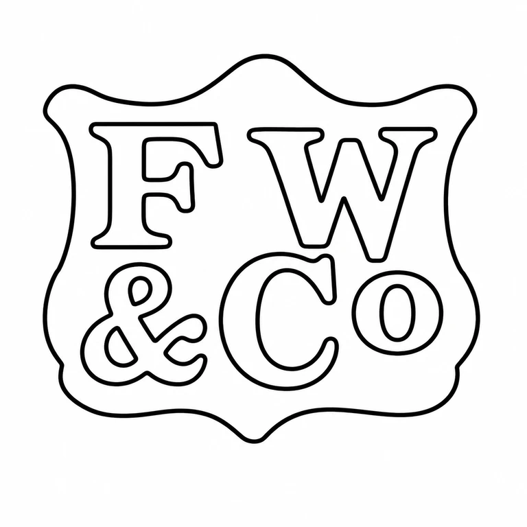 F Walters & Co: The scalloped cartouche and two-line glyph arrangement, including the central ampersand-like symbol and right-side lower characters, are retained. line reconstruction.