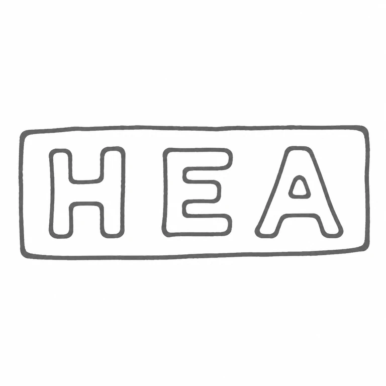 H E A: Three upright initials within the horizontal rectangular punch are retained in their visible reading order. line reconstruction.