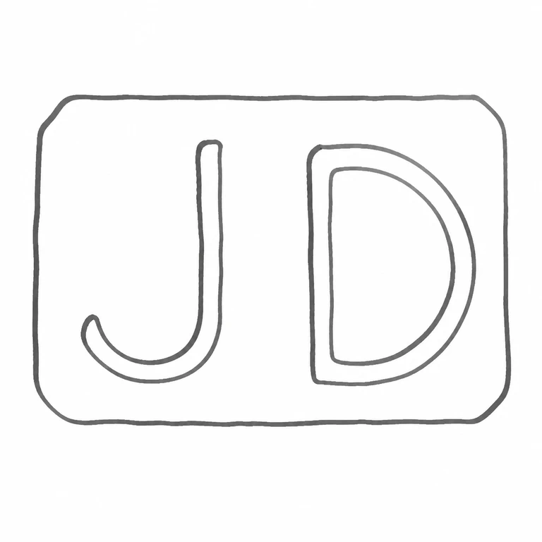 J D: J then D, with its rounded counter, are retained inside the visible rounded-corner rectangle; line reconstruction.