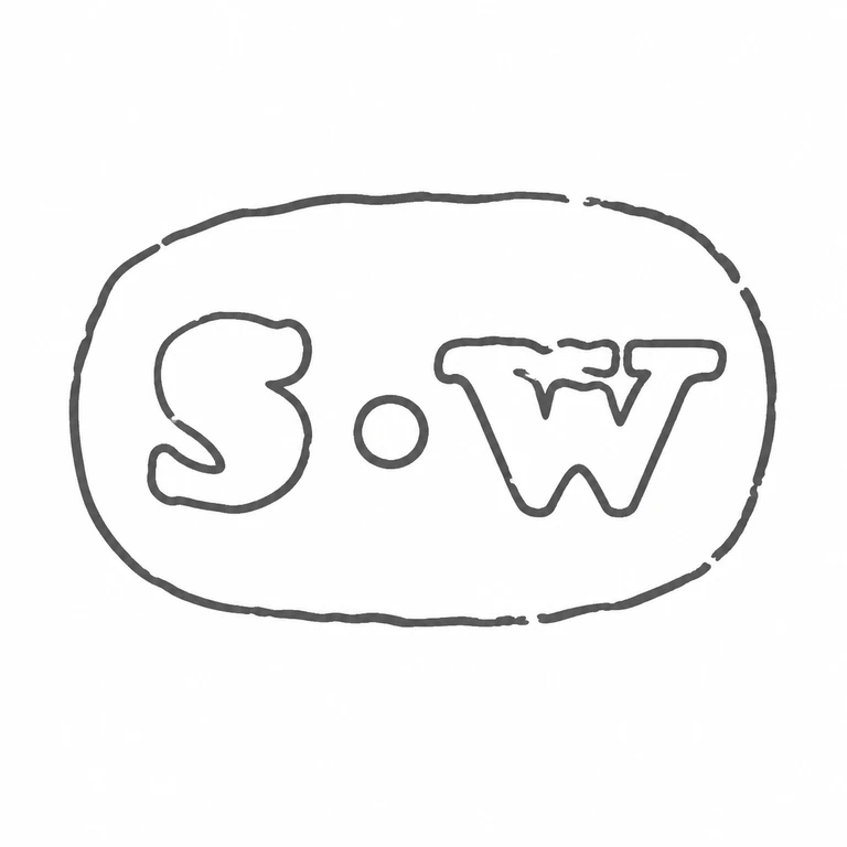 Samuel Wood: The two initials, intervening stop, and broad irregular oval enclosure are retained in the source orientation. line reconstruction.