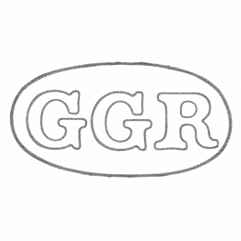 Sutherland & Roden (George Guirren Rhoden): GGR is retained left to right inside its oval punch, including the source-supported letter arrangement; line reconstruction.