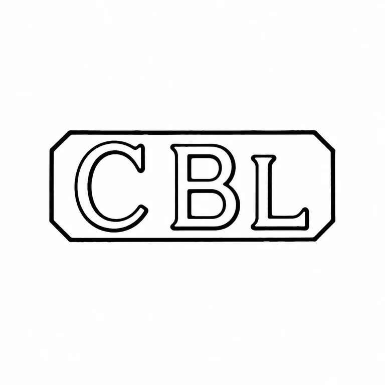 Clarke Brothers (Liverpool) Ltd: The clipped-corner cartouche and three upright letterforms retain their visible orientation, order, and source-supported outline. line reconstruction.