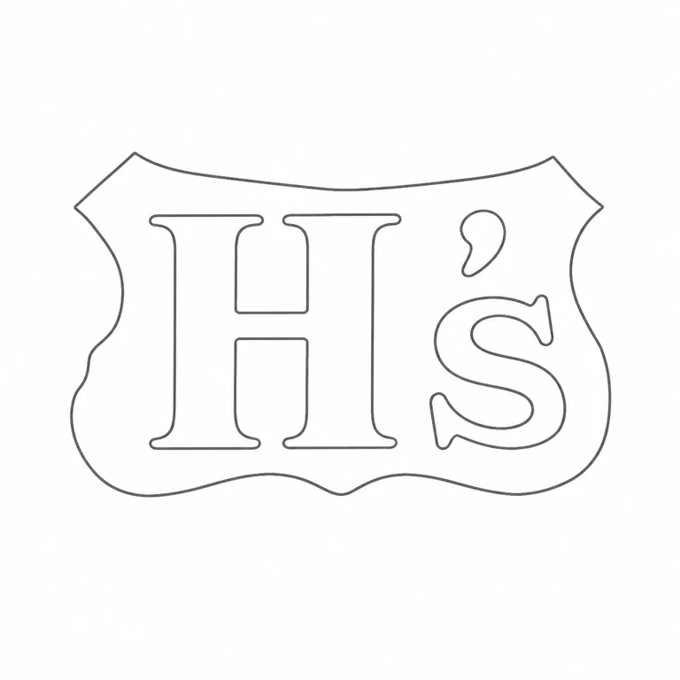 Harrods Ltd: H&S reading, ampersand, and asymmetric pointed cartouche are retained without rotation; line reconstruction.