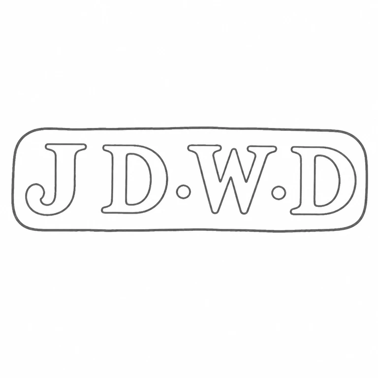 James Deakin & Sons (John & William F Deakin): JD.W.D lettering, both stops, and rounded rectangle are retained left-to-right; line reconstruction.