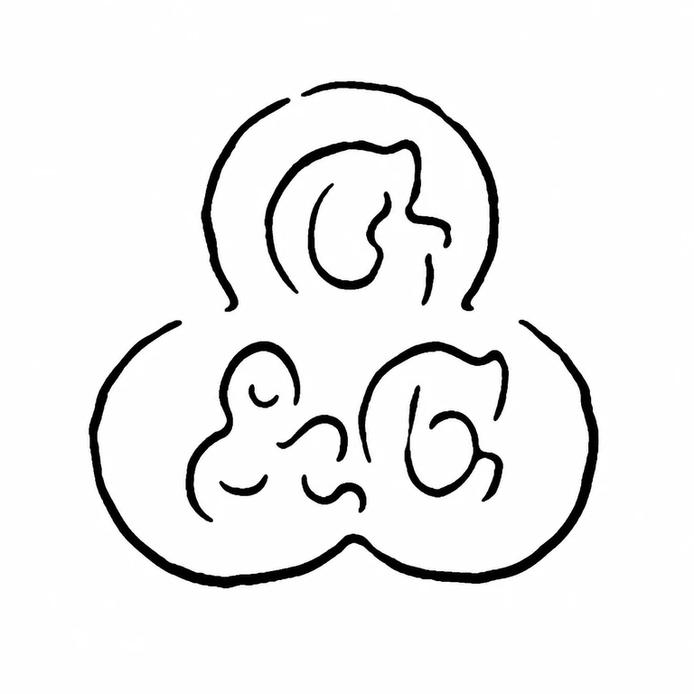 Gibson & Co Ltd: The three-lobed arrangement, upper letterform, and lower letter-plus-ampersand grouping retain their observed positions and enclosing lobes. line reconstruction.