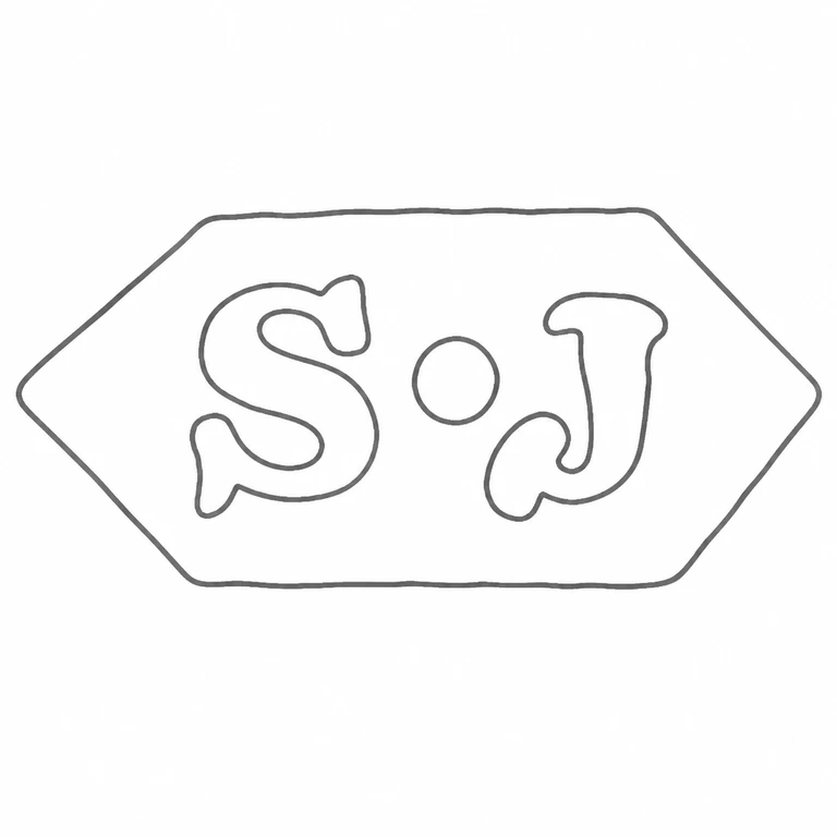 S J: S-dot-J in reading order, visible lozenge perimeter reconstructed as a clean outline; line reconstruction.