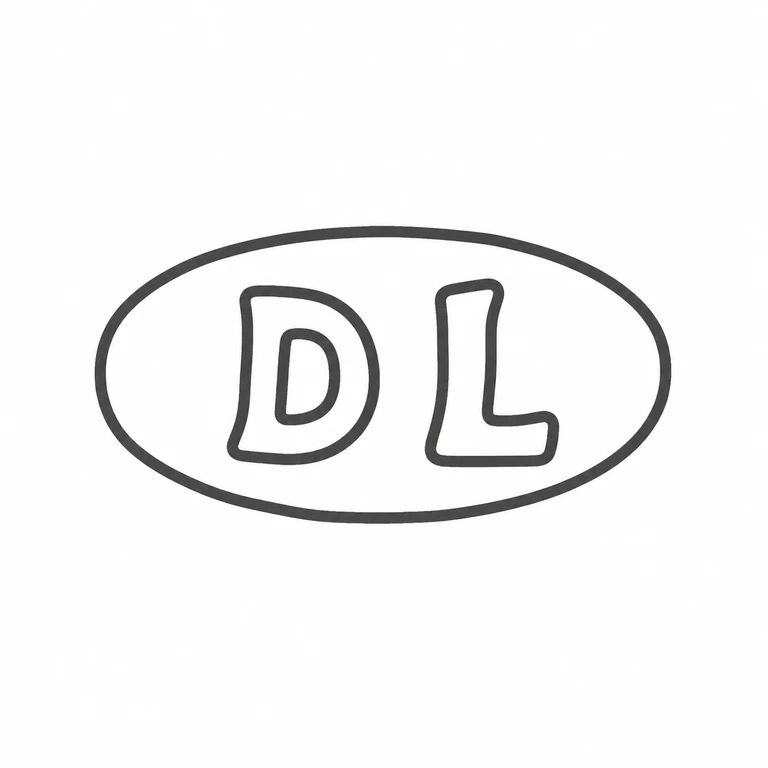 Daedalus Ltd: The two visible glyphs, D then L, remain in their source order inside the oval cartouche; line reconstruction.