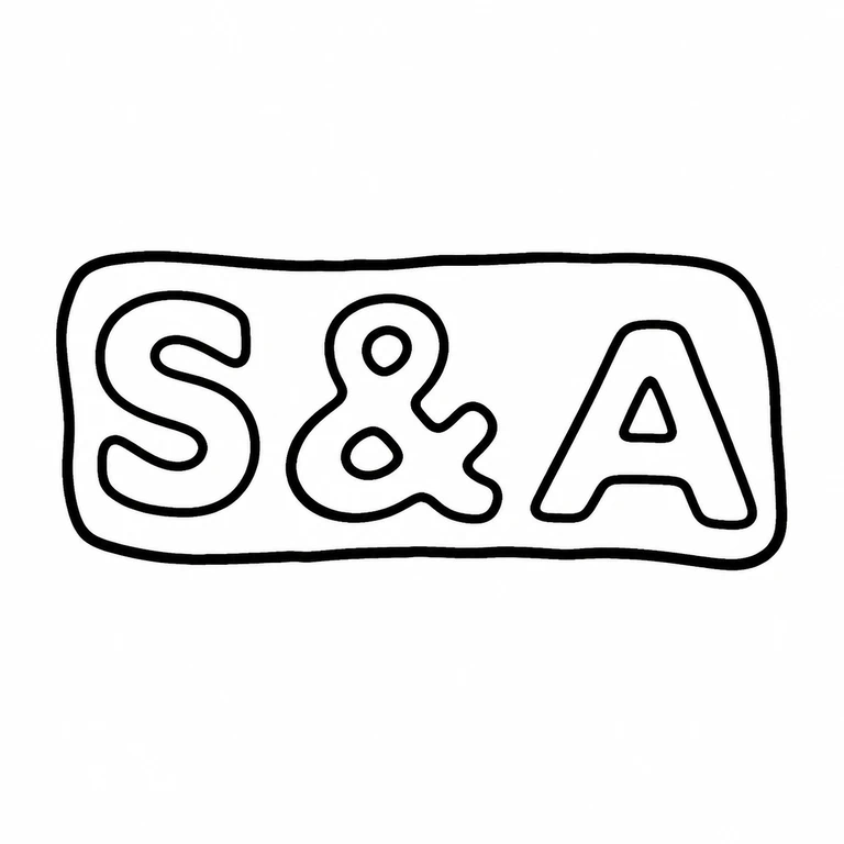 S & A: The horizontal S, ampersand, and A, including the shallow rounded rectangular cartouche and A counter, follow the photographed left-to-ri…; line reconstruction.