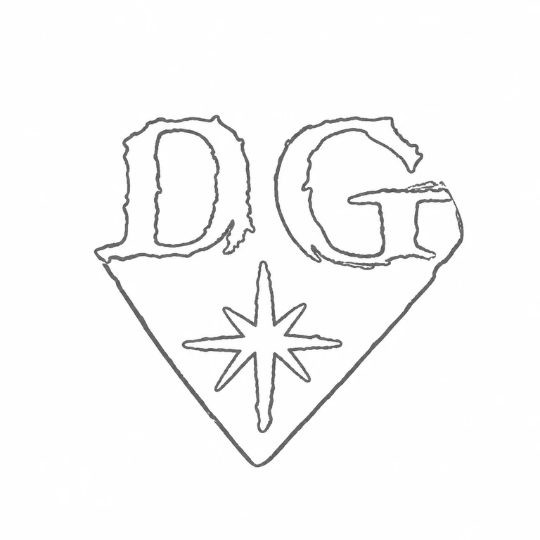 Dinah Gamon: The shield, paired upper initials, and centered eight-point star are retained in the source-supported vertical arrangement. line reconstruction.
