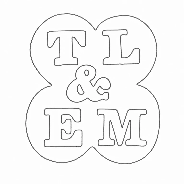 Thomas Latham & Ernest Morton: Four-lobed outline and stacked TL, ampersand, EM arrangement are retained in the original upright direction; line reconstruction.