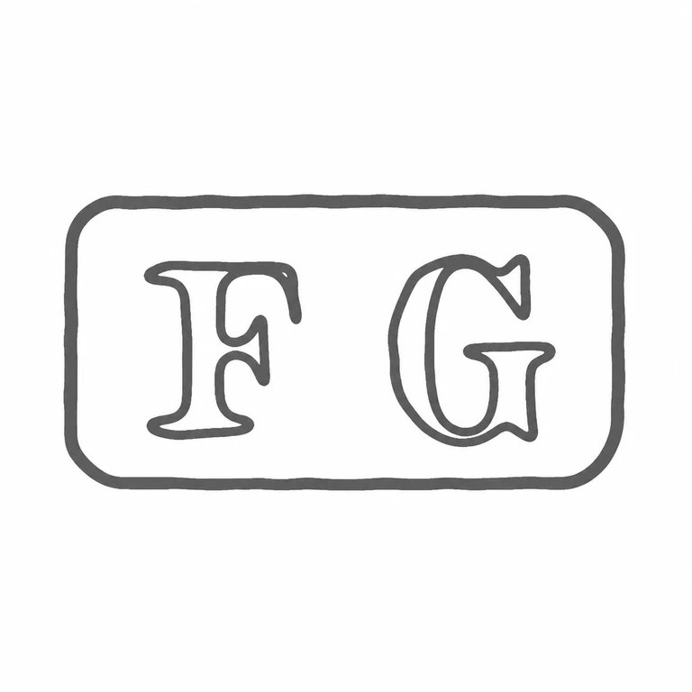 F G: F then G, including the distinctive G interior, is retained in the rounded rectangular cartouche; line reconstruction.