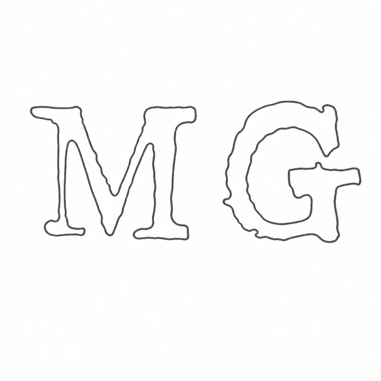 Matthew Govett: Unbordered MG lettering preserves source direction visibly heavier G contour; line reconstruction.
