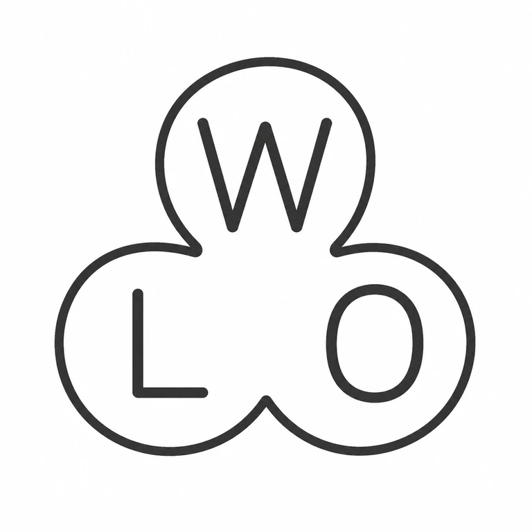 Will Odell: Three touching circular lobes, upper initial, and lower left/right initials preserve the source layout and reading orientation. line reconstruction.